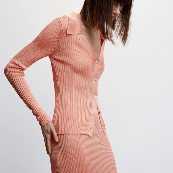 Mango Polo Neck Ribbed Cardigan Salmon / Size M / NWT - Picture 3 of 14